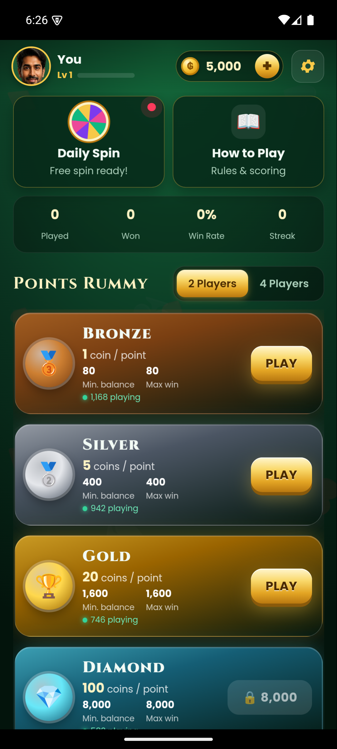 Rummy Gold lobby