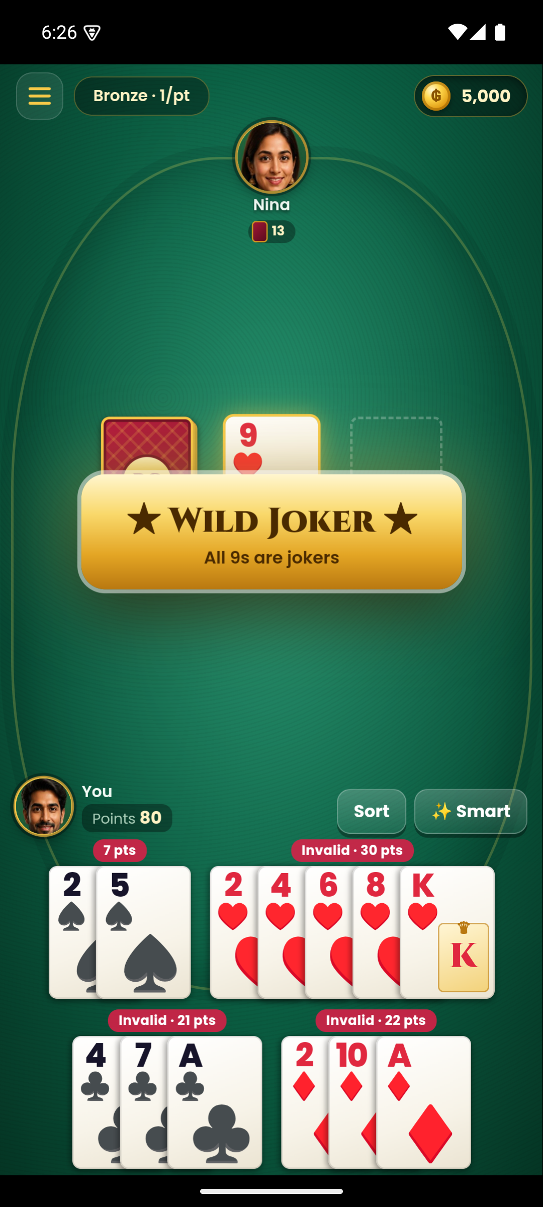 Rummy Gold game table